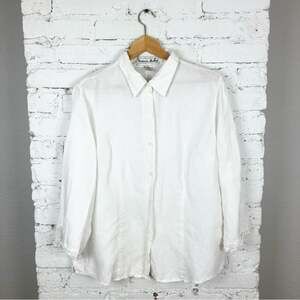 Vintage Victoria Holly 100% Linen Ruffle Sleeve Button Down